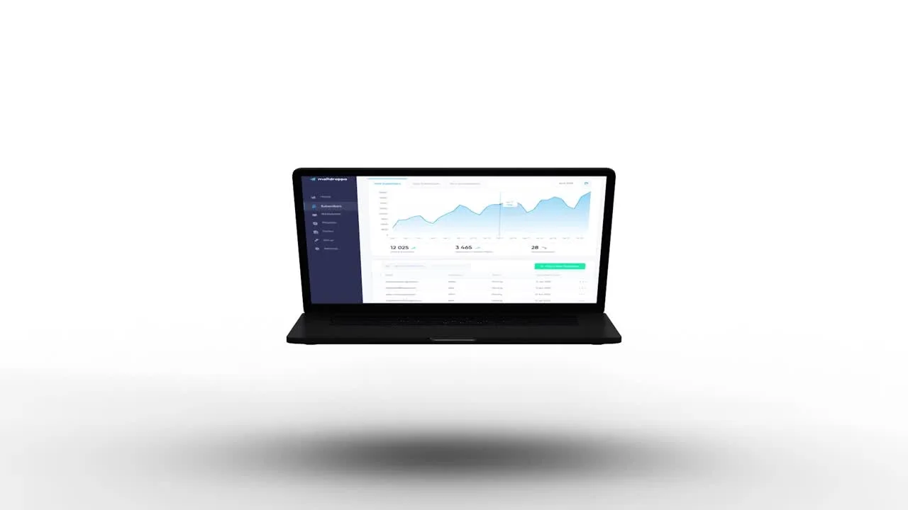 Maildroppa email marketing dashboard on a laptop