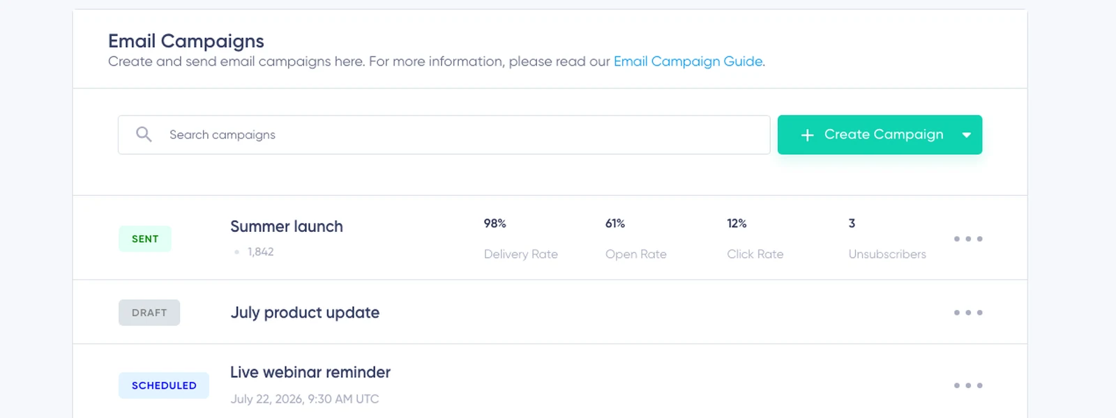 Maildroppa email campaign workflow and report