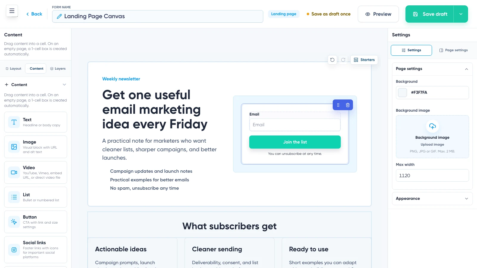 Maildroppa signup form builder with form configuration