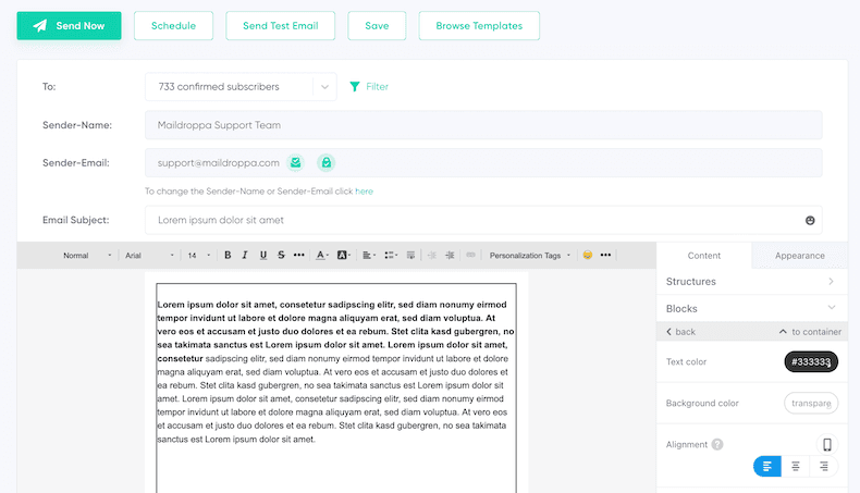 Create Email Campaign Page