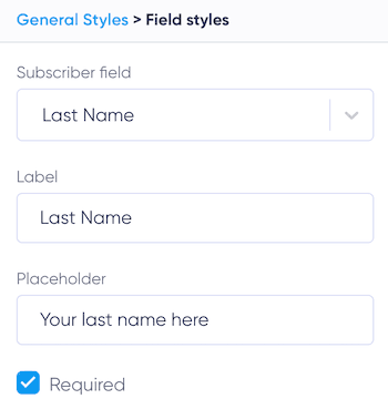 Adjust the setting of an individual field in the settings on the right menu
