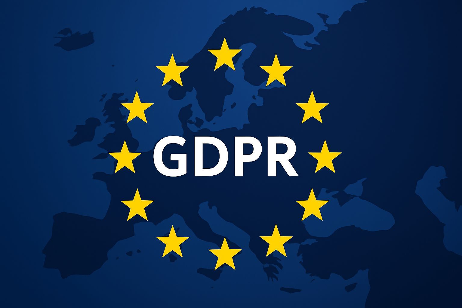 GDPR text over map of Europe with EU stars, representing email marketing compliance with European data protection laws.