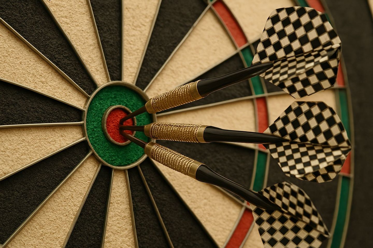 Dartboard with darts hitting the bullseye, symbolizing precise targeting and the effectiveness of targeted email marketing.