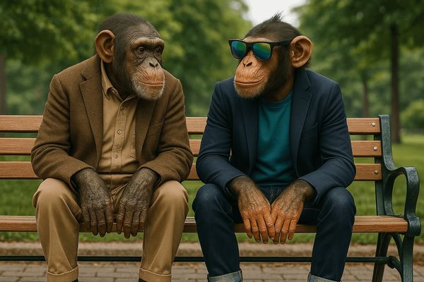 A colorful monkey with sunglasses and headphones.