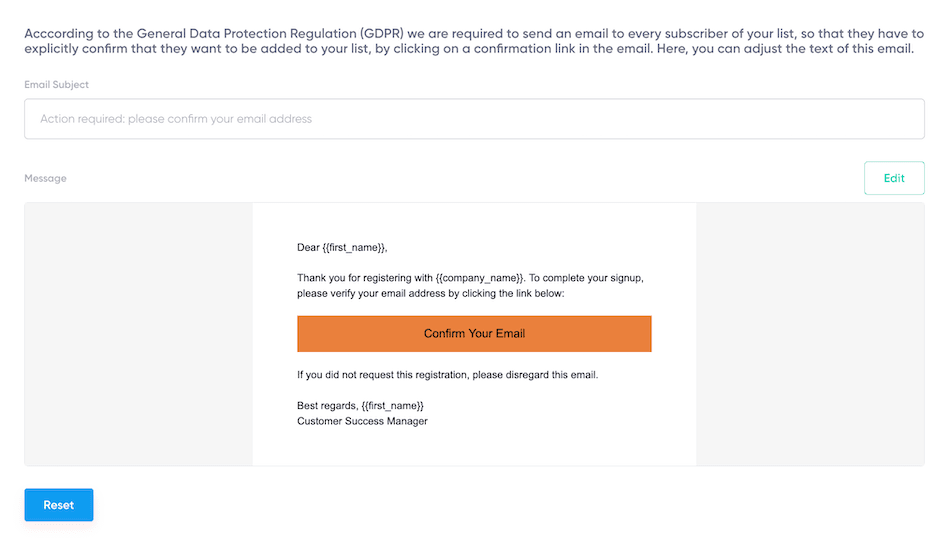 Updated Signup Confirmation Email with the reset option.
