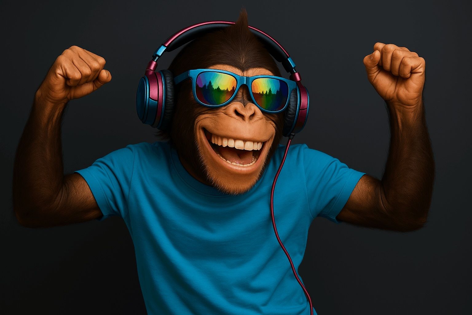 Dancing chimp in colorful shades and headphones, capturing Maildroppa’s fresh, fun, and powerful approach to modern email marketing.