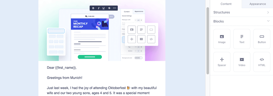 drag-and-drop email editor
