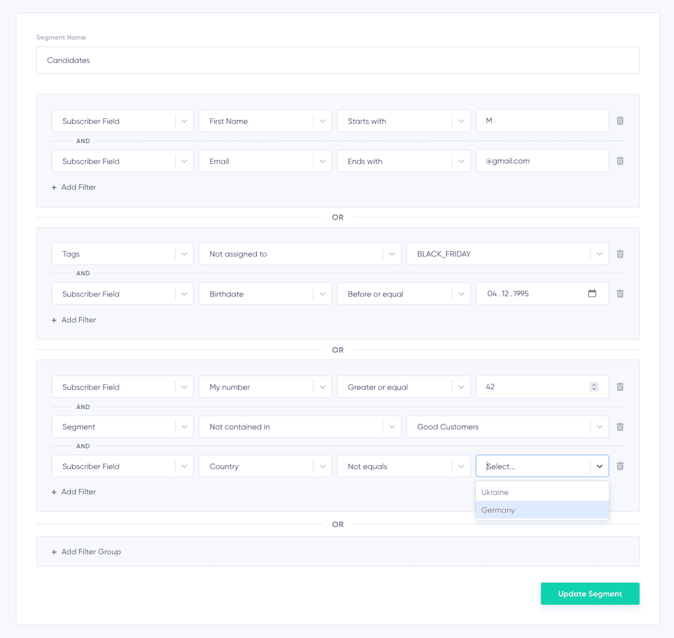 Updating an existing segment