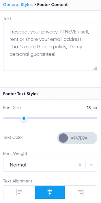 Personalize the Footer Disclaimer