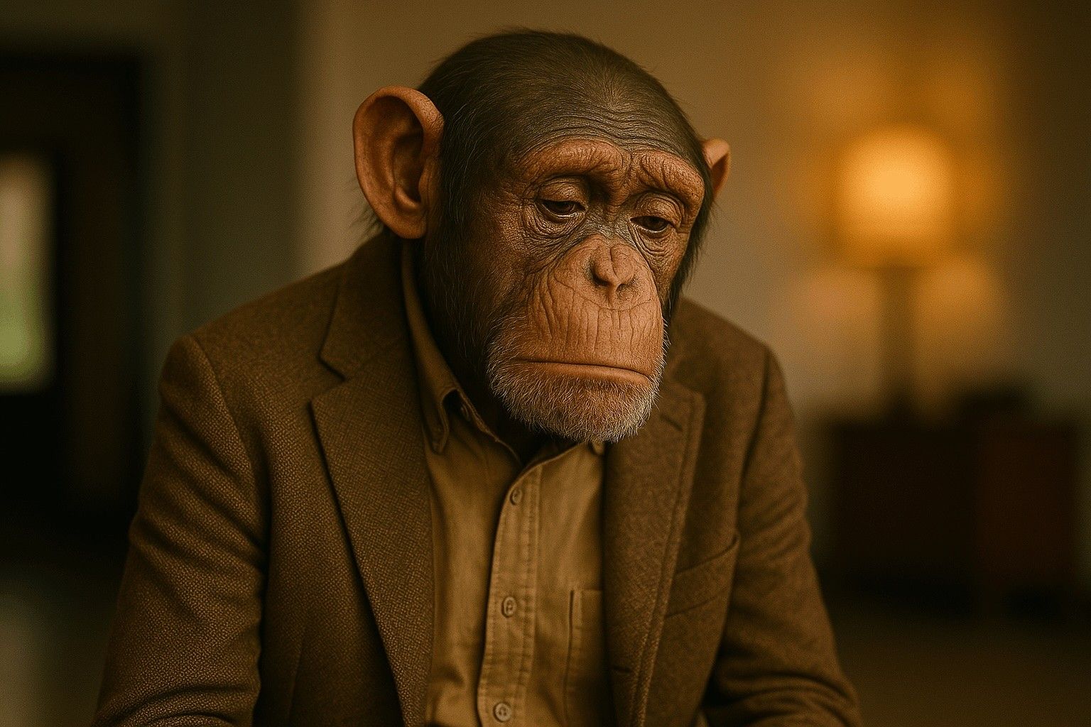 Sad-looking old chimp in a blazer, symbolizing Mailchimp as the once-great but now outdated Email Marketing Monkey.