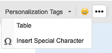 Additional options - insert a table or special characters