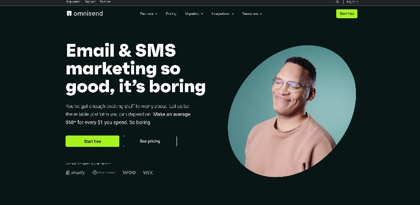 Homepage of the email marketing tool Omnisend 