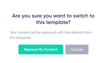 Confirmation popup for replacing email content with a template.