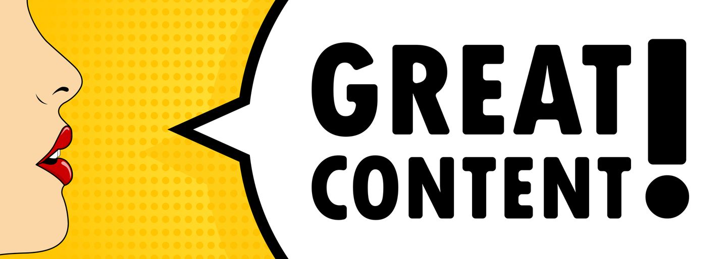 Illustration of a hand holding a smartphone with a speech bubble reading ‘Great Content!’, highlighting the importance of delivering valuable, engaging material in a successful newsletter for effective email marketing.