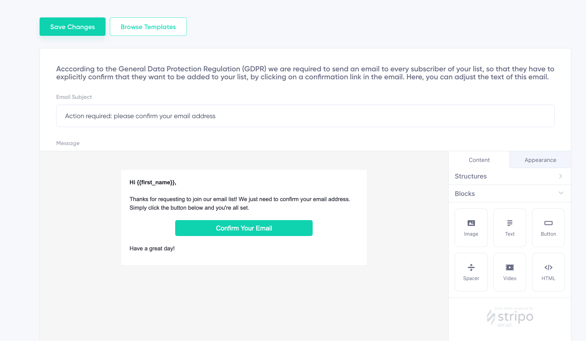 Using a Confirmation Email Template